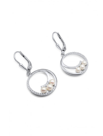 BOUCLES d'OREILLES ARGENT RHODIE - ZIRCONIA - PERLE DE CULTURE d'EAU DOUCE