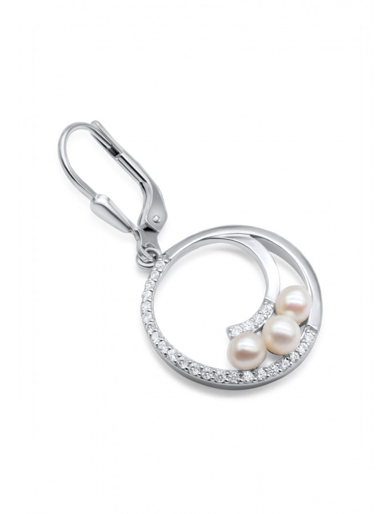 BOUCLES d'OREILLES ARGENT RHODIE - ZIRCONIA - PERLE DE CULTURE d'EAU DOUCE