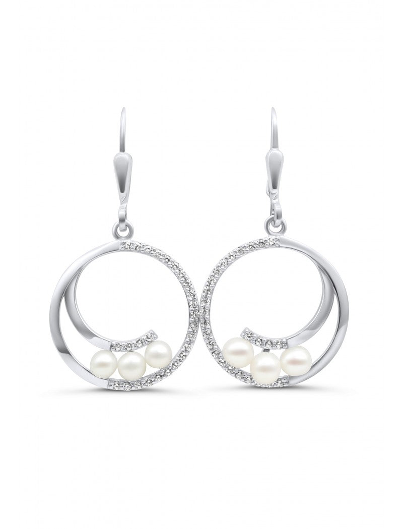 BOUCLES d'OREILLES ARGENT RHODIE - ZIRCONIA - PERLE DE CULTURE d'EAU DOUCE