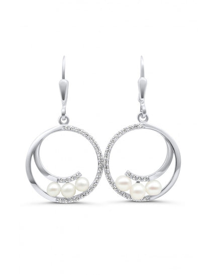 BOUCLES d'OREILLES ARGENT RHODIE - ZIRCONIA - PERLE DE CULTURE d'EAU DOUCE