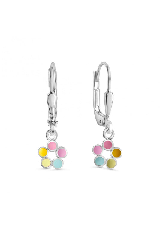 Boucles d'oreilles enfant argent fleur laque multicolore