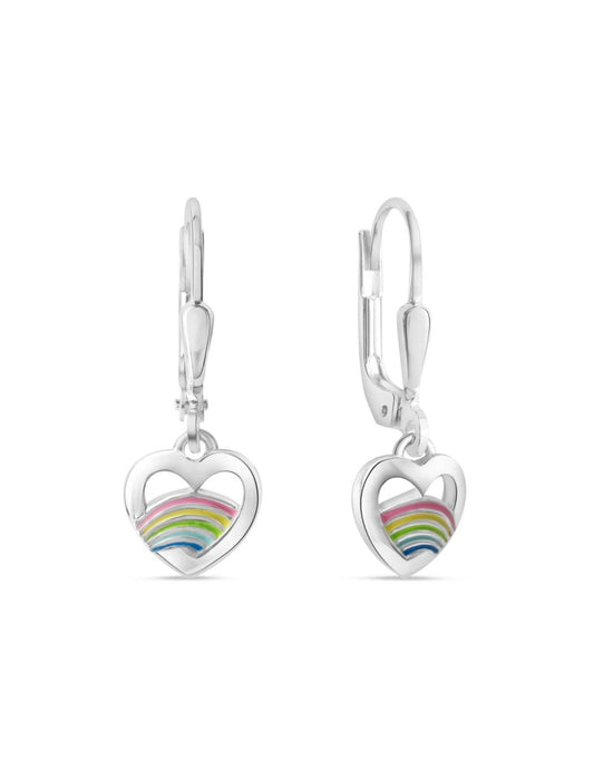 BOUCLES D'OREILLES ARGENT RHODIE - PENDANTE - COEUR - EMAIL MULTICOLORE