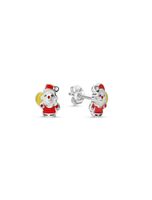 BOUCLES D'OREILLES ARGENT RHODIE - PERE NOEL - LAQUE MULTICOLORE