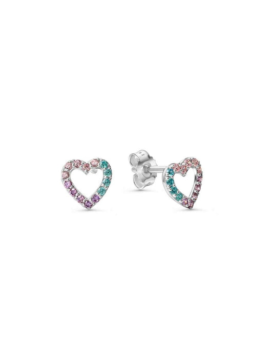 BOUCLES D'OREILLES ARGENT RHODIE COEUR - ZIRCONIA MULTICOLORE
