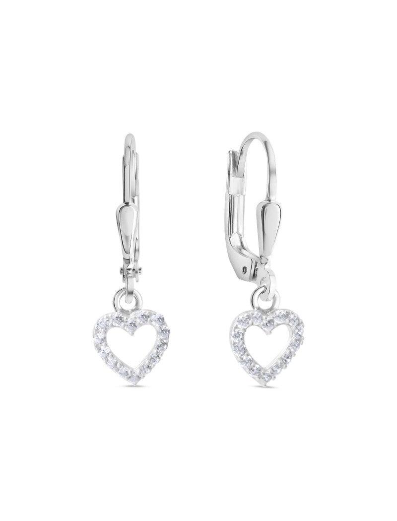 BOUCLES D'OREILLES ARGENT RHODIE - PENDANTE - COEUR - ZIRCONIA