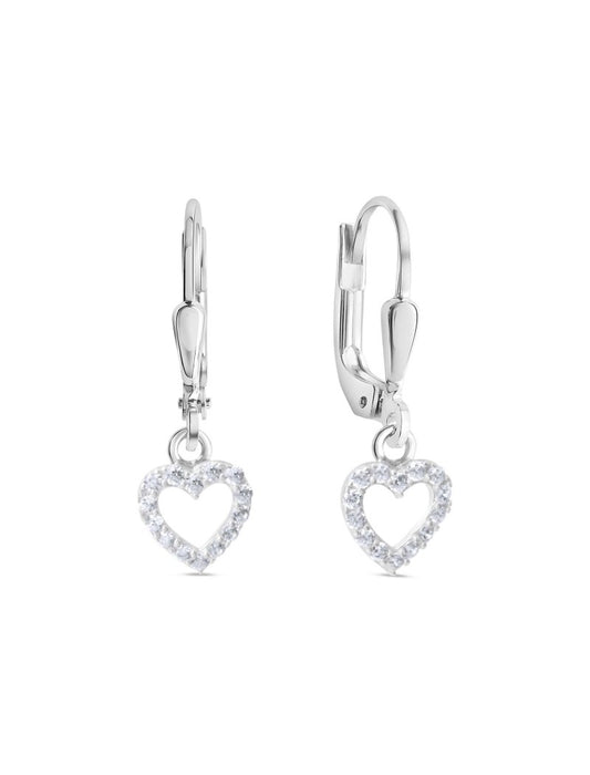 BOUCLES D'OREILLES ARGENT RHODIE - PENDANTE - COEUR - ZIRCONIA