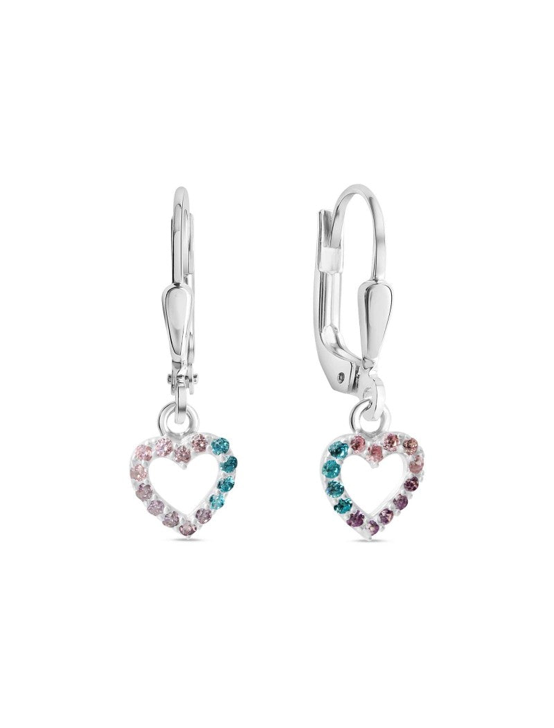 BOUCLES D'OREILLES ARGENT RHODIE - PENDANTE - COEUR - ZIRCONIA MULTICOLORE
