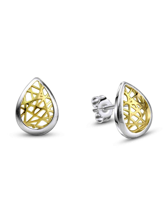 BOUCLES D'OREILLES ARGENT RHODIE - BICOLORE DORE