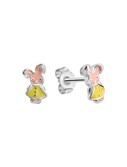 BOUCLES D'OREILLES ARGENT RHODIE - LAPIN - EMAIL MULTICOLORE