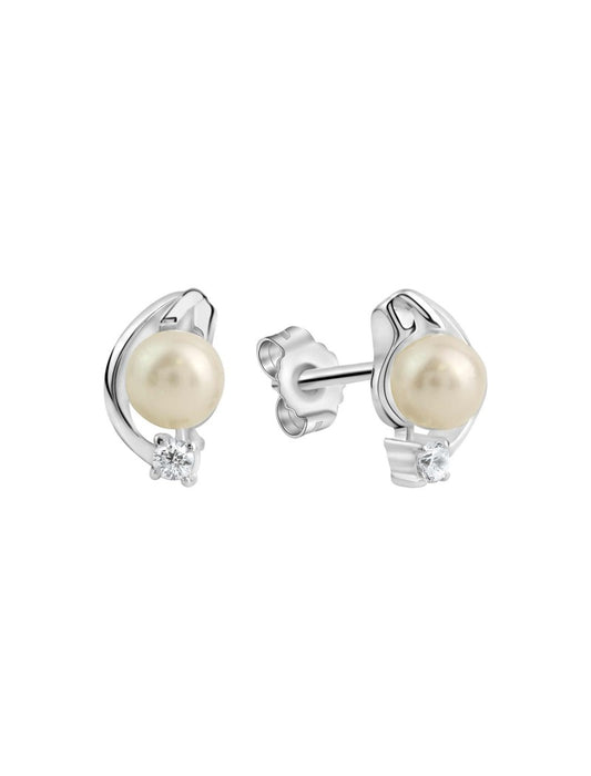 BOUCLES D'OREILLES ARGENT RHODIE - PERLE D'EAU DOUCE - ZIRCONIA