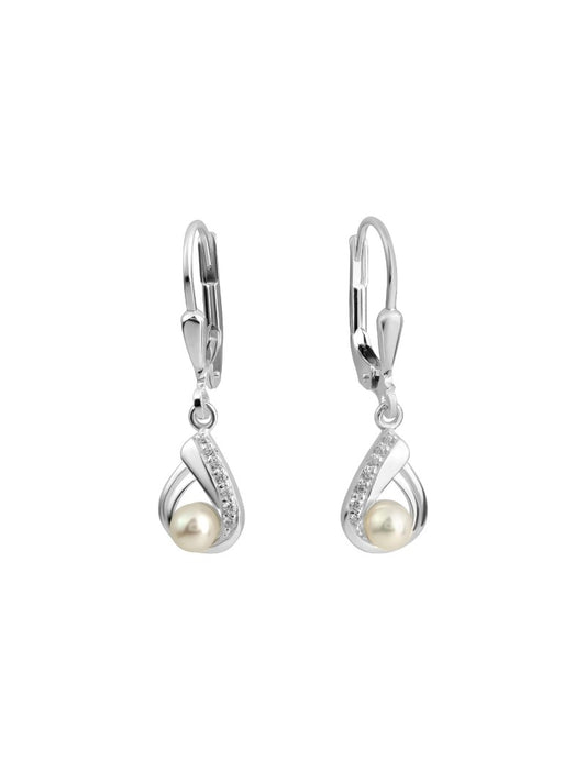BOUCLES D'OREILLES ARGENT RHODIE - PENDANTE - PERLE D'EAU DOUCE