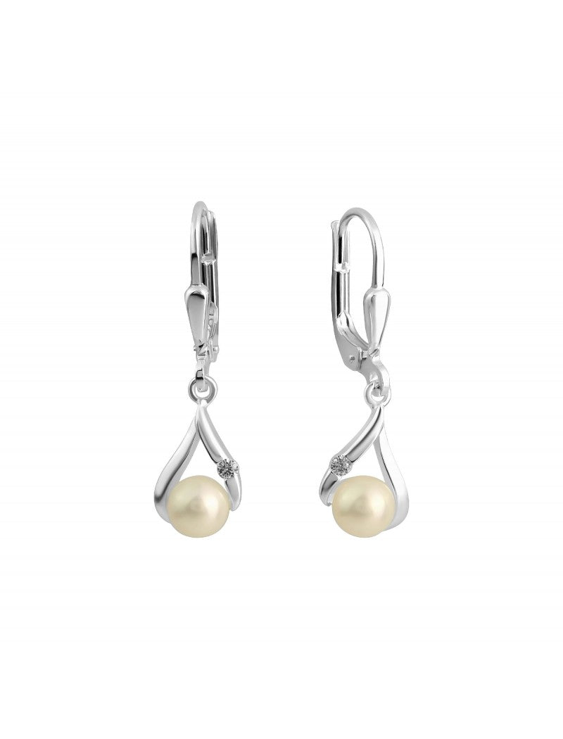 BOUCLES D'OREILLES ARGENT RHODIE - PENDANTE - PERLE D'EAU DOUCE - ZIRCONIA
