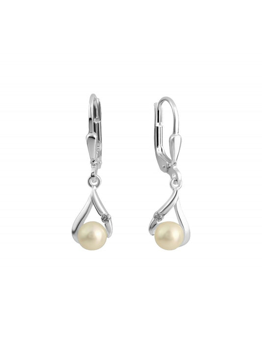 BOUCLES D'OREILLES ARGENT RHODIE - PENDANTE - PERLE D'EAU DOUCE - ZIRCONIA