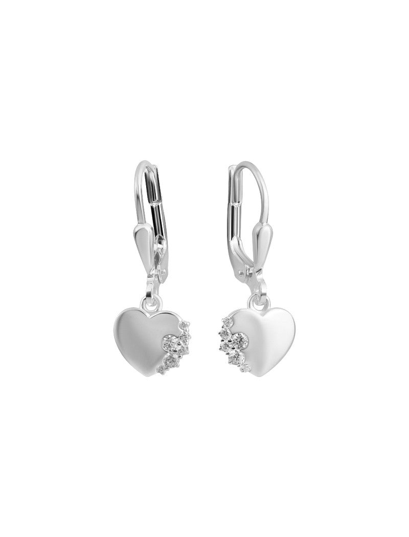 BOUCLES D'OREILLES ARGENT RHODIE - PENDANTE - COEUR - ZIRCONIA
