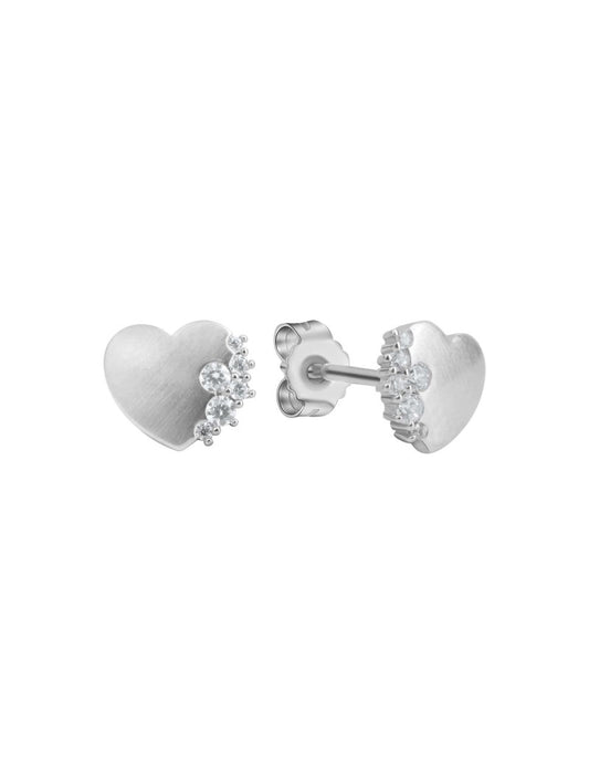 BOUCLES D'OREILLES ARGENT RHODIE - ZIRCONIA - COEUR MAT