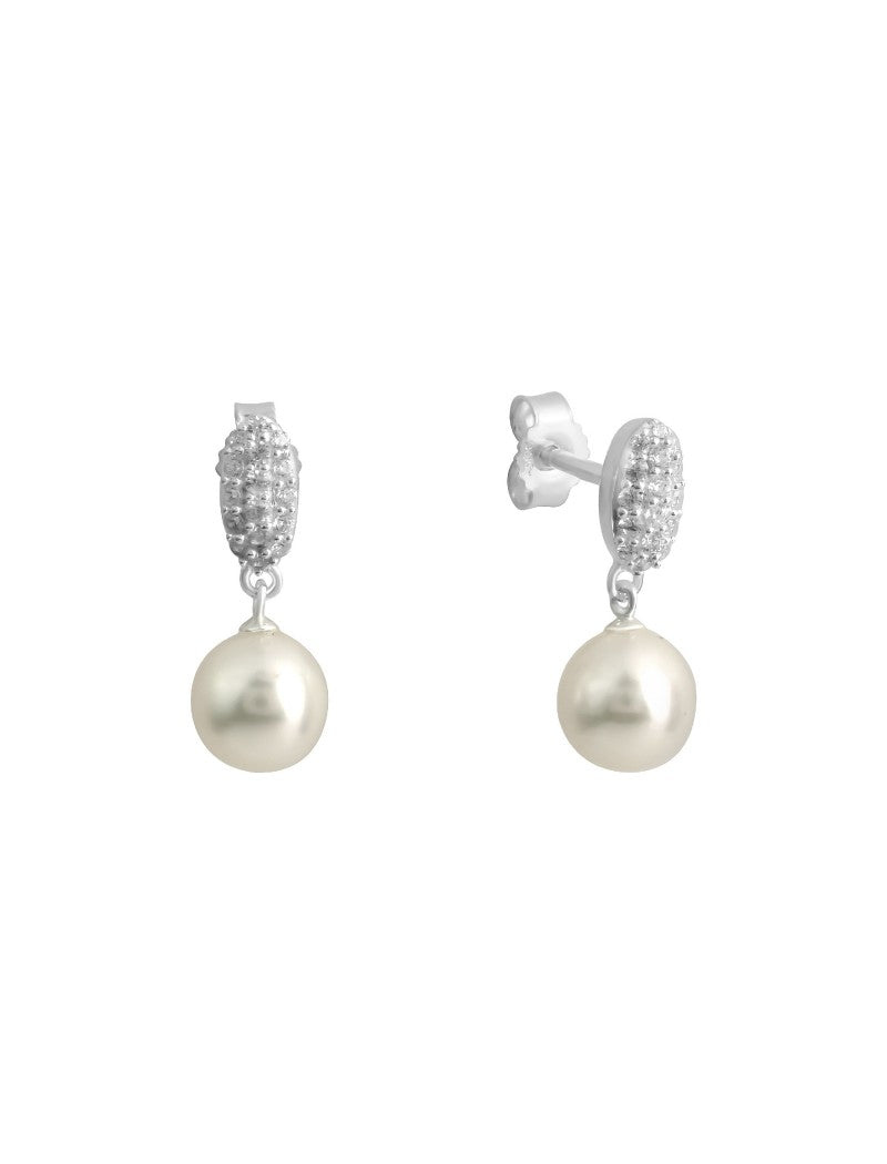 BOUCLES D'OREILLES ARGENT RHODIE - PENDANTE - ZIRCONIA - PERLE D'EAU DOUCE