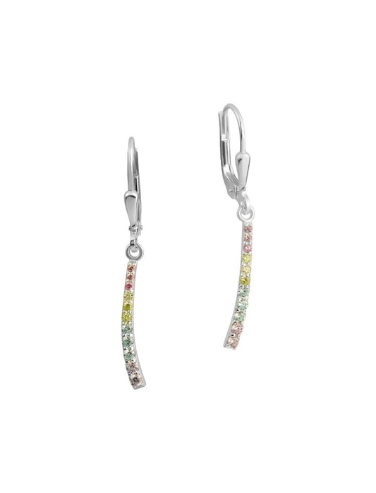 BOUCLES D'OREILLES ARGENT RHODIE - PENDANTE - ZIRCONIA MULTICOLORE