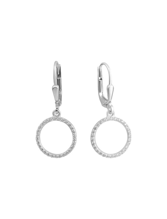BOUCLES D'OREILLES ARGENT RHODIE - PENDANTE - ROND - ZIRCONIA