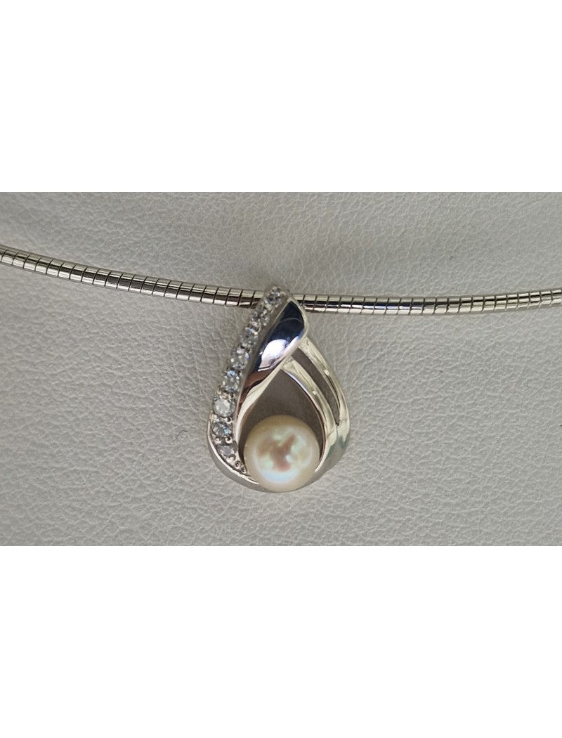 COLLIER ARGENT RHODIE - PERLE DE CULTURE D'EAU DOUCE  - 45 CM