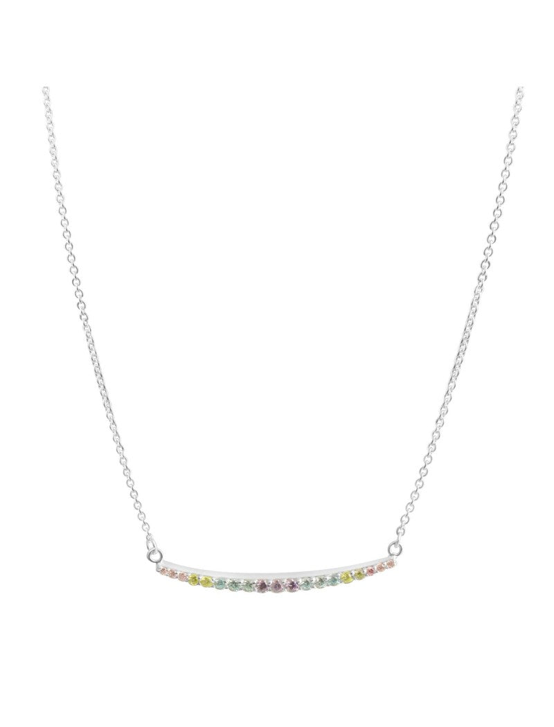 COLLIER ARGENT RHODIE - ZIRCONIA MULTICOLORE - 42+3 CM