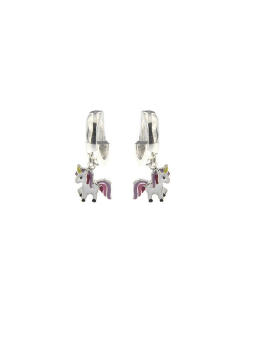 CREOLES  ARGENT RHODIE - LICORNE- LAQUE MULTICOLORE