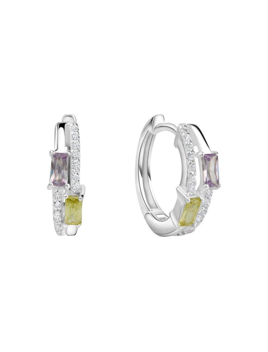 CREOLES  ARGENT RHODIE - ZIRCONIA MULTICOLORE