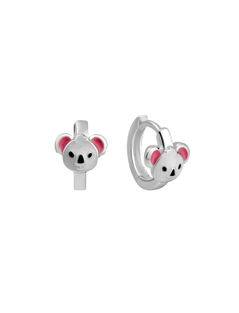 CREOLES  ARGENT RHODIE - KOALA - LAQUE MULTICOLORE