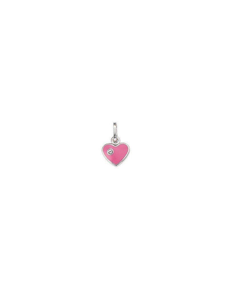 PENDENTIF ARGENT RHODIE - ZIRCONIA - LAQUE ROSE - COEUR