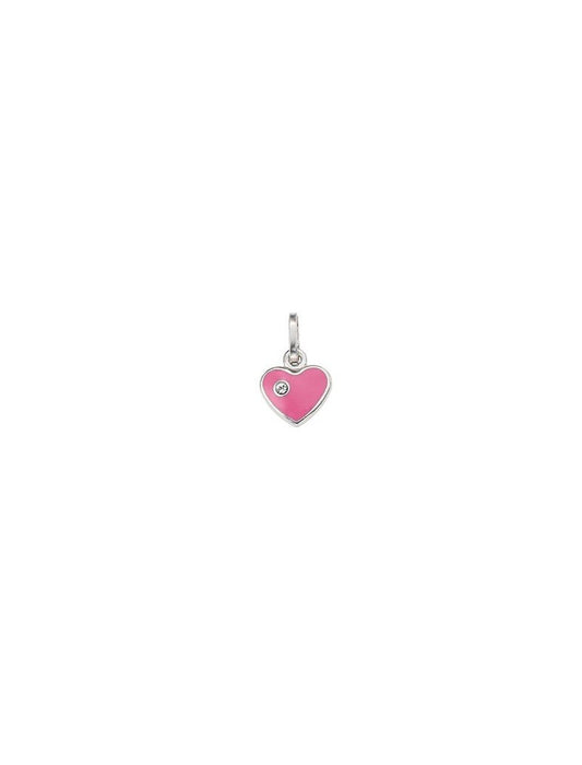 PENDENTIF ARGENT RHODIE - ZIRCONIA - LAQUE ROSE - COEUR