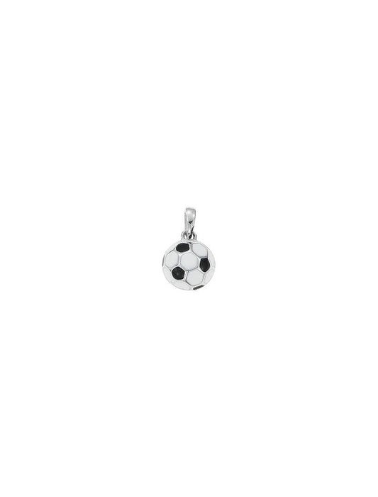 PENDENTIF PASSION ARGENT RHODIE - LAQUE BLANCHE ET NOIRE - BALLON DE FOOT