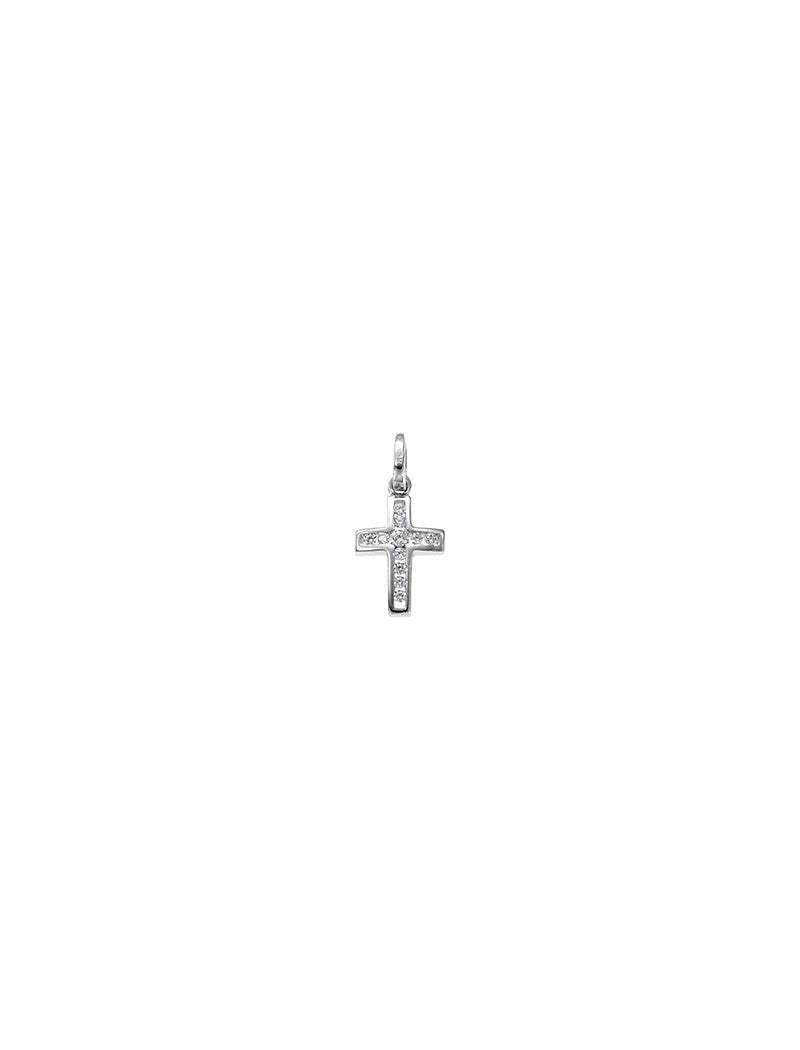 PENDENTIF PASSION ARGENT RHODIE - 13 MM - ZIRCONIA - CROIX