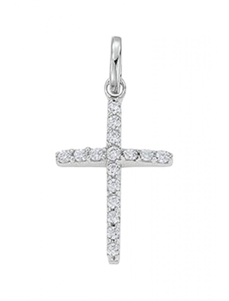 PENDENTIF ARGENT RHODIE - ZIRCONIA - CROIX