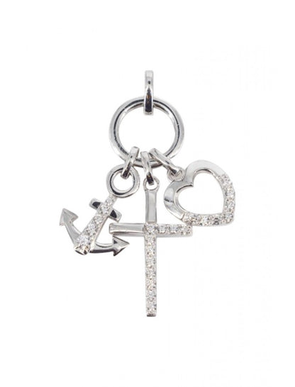 PENDENTIF ARGENT RHODIE - ZIRCONIA - COEUR CROIX ANCRE
