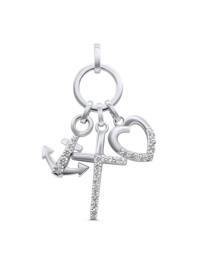 PENDENTIF ARGENT RHODIE - ZIRCONIA - COEUR CROIX ANCRE
