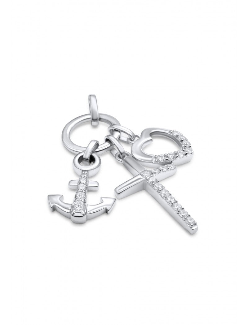 PENDENTIF ARGENT RHODIE - ZIRCONIA - COEUR CROIX ANCRE