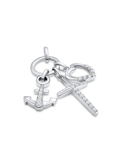 PENDENTIF ARGENT RHODIE - ZIRCONIA - COEUR CROIX ANCRE