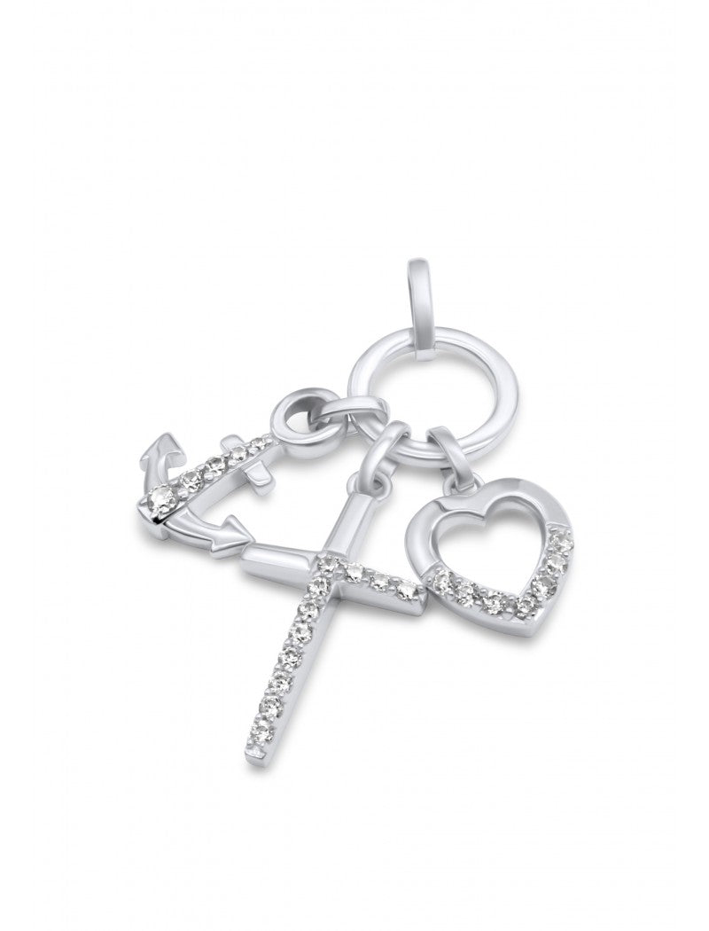 PENDENTIF ARGENT RHODIE - ZIRCONIA - COEUR CROIX ANCRE