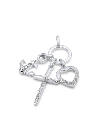PENDENTIF ARGENT RHODIE - ZIRCONIA - COEUR CROIX ANCRE