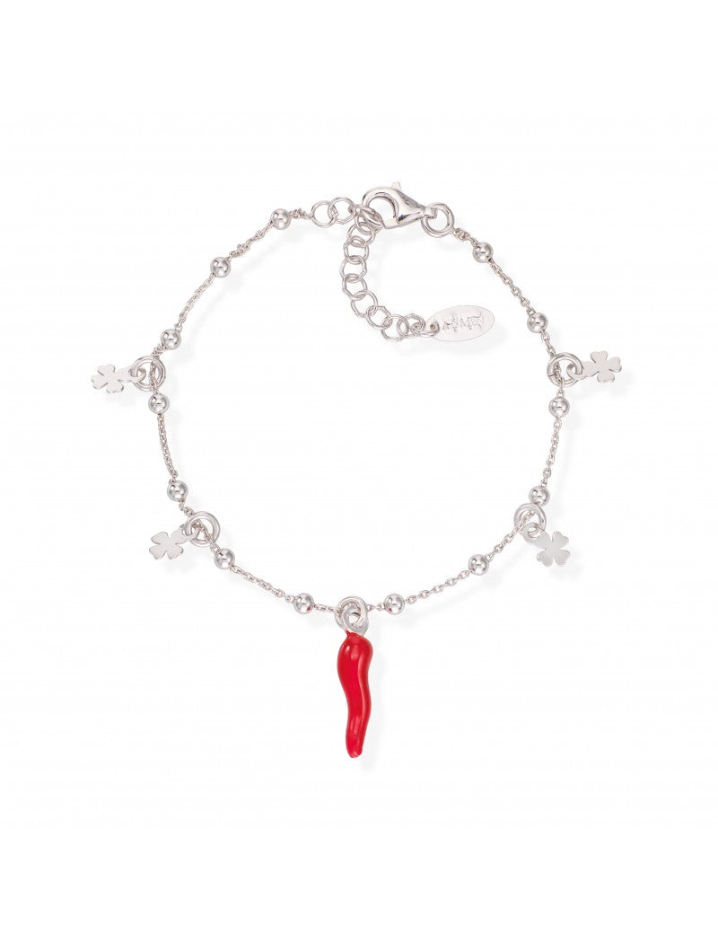Bracelet en argent massif et émail rouge - Rhodié