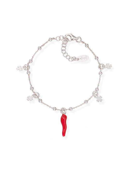 Bracelet en argent massif et émail rouge - Rhodié