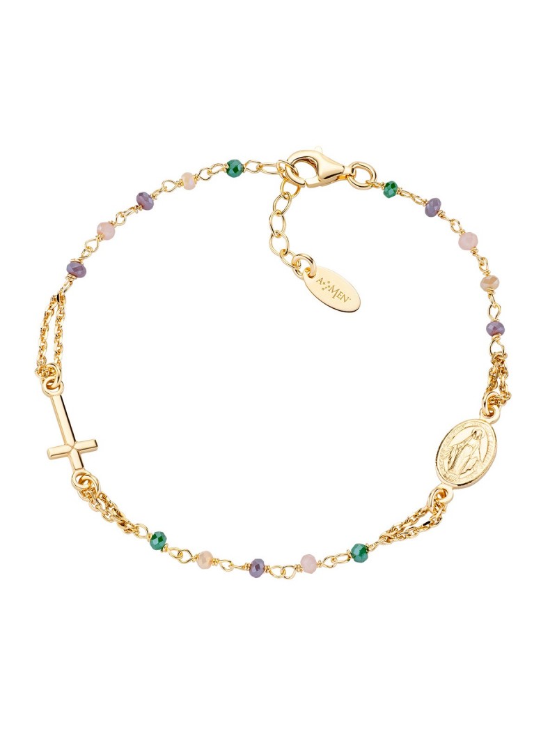 Bracelet en argent 925/1000e cristaux gris tourterelle et vert - Doré