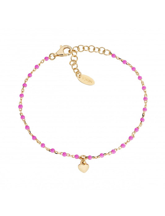 Bracelet en argent massif et émail fuchsia - Doré