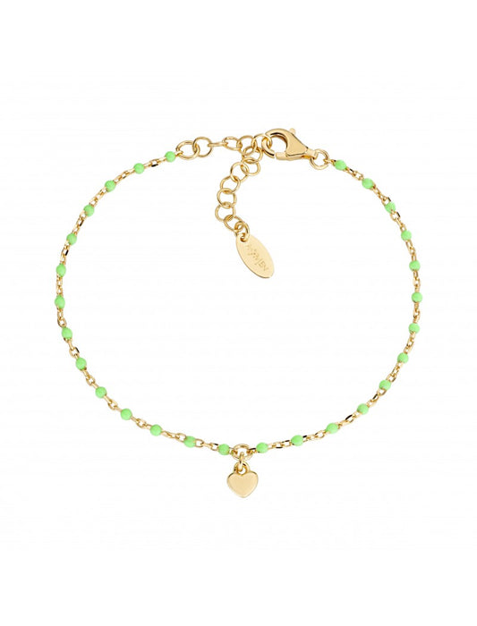 Bracelet en argent massif et émail vert - Doré