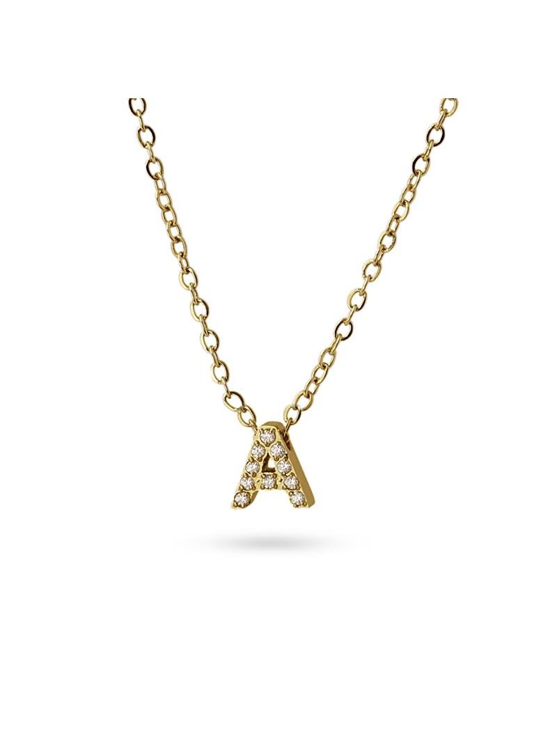 COLLIER EMILIA - JAUNE - ZIRCONIA - LETTRE A - 38+5 CM