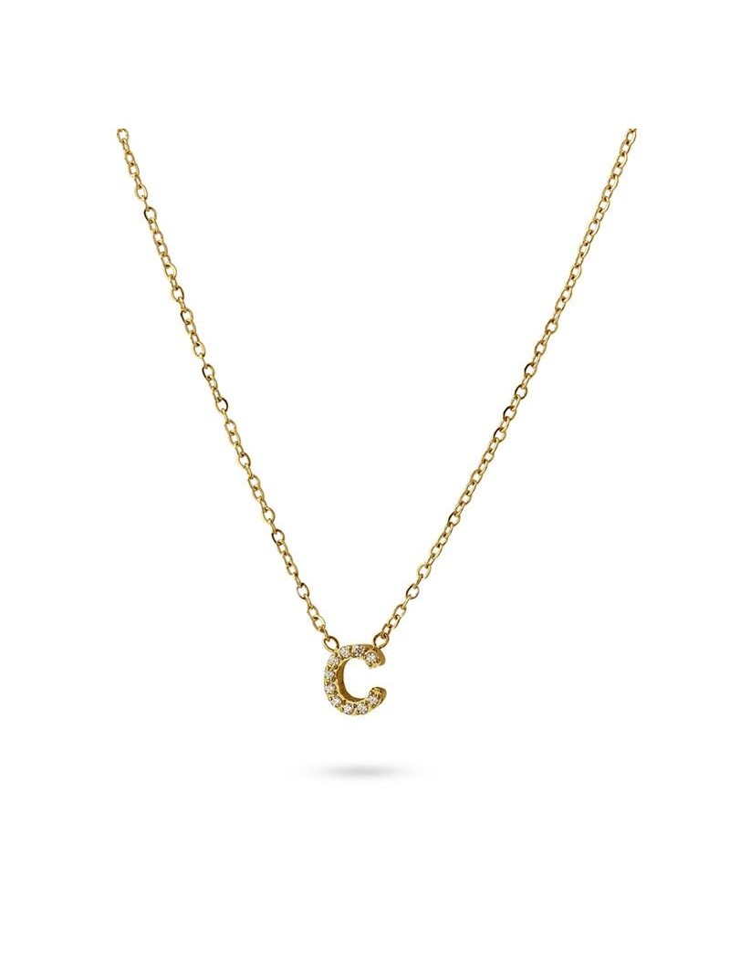COLLIER EMILIA - JAUNE - ZIRCONIA - LETTRE C - 38+5 CM
