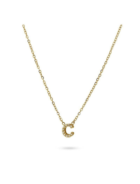 COLLIER EMILIA - JAUNE - ZIRCONIA - LETTRE C - 38+5 CM