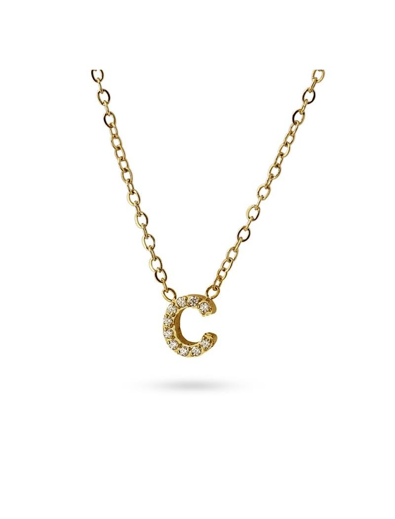 COLLIER EMILIA - JAUNE - ZIRCONIA - LETTRE C - 38+5 CM