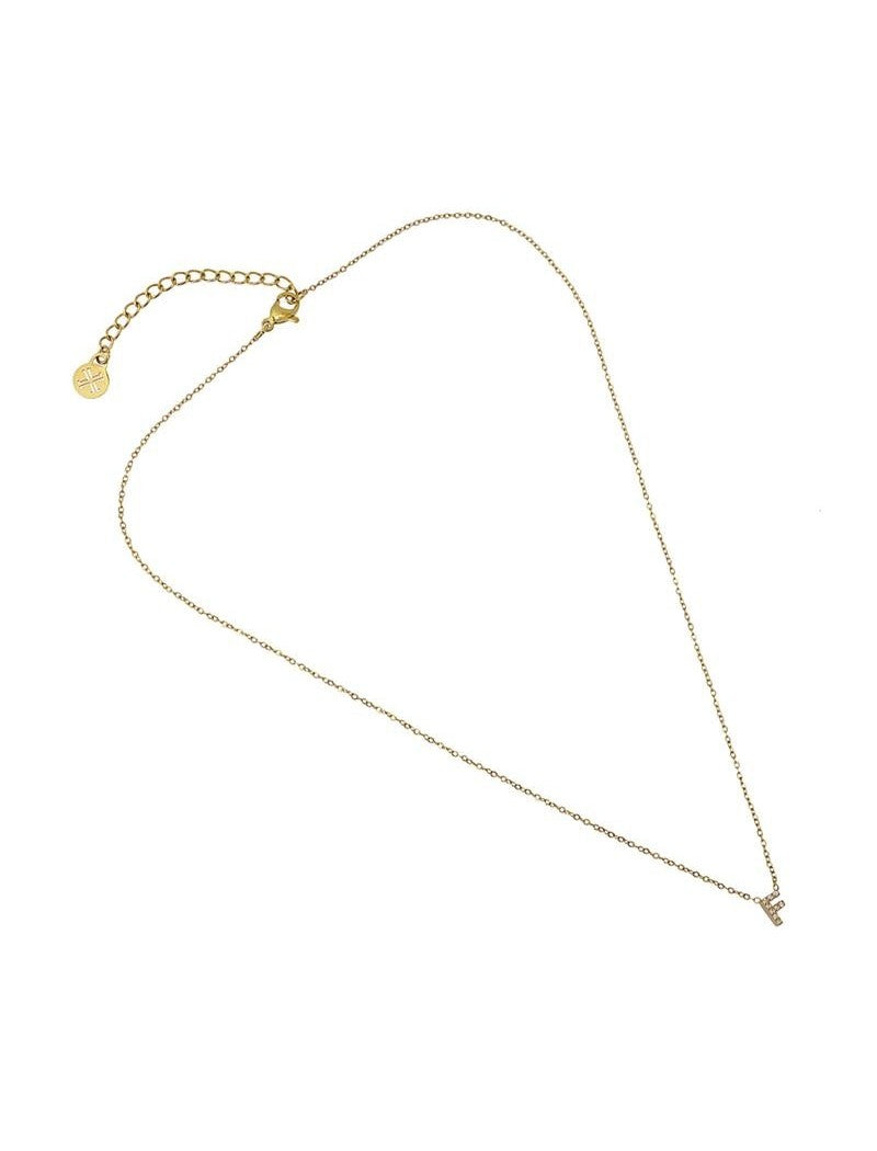COLLIER EMILIA - JAUNE - ZIRCONIA - LETTRE F - 38+5 CM