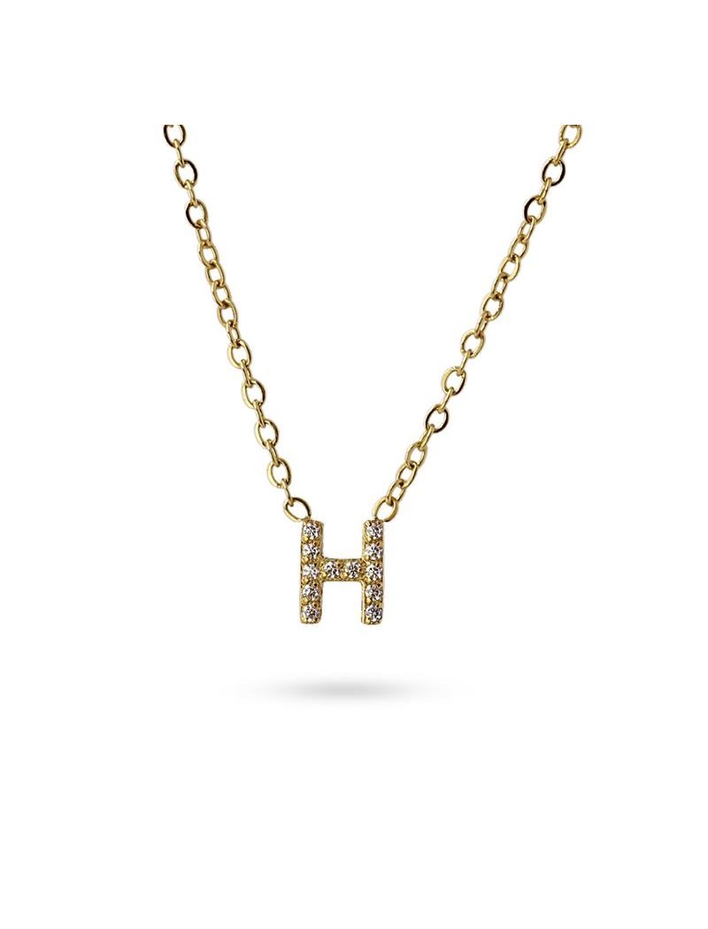 COLLIER EMILIA - JAUNE - ZIRCONIA - LETTRE H - 38+5 CM