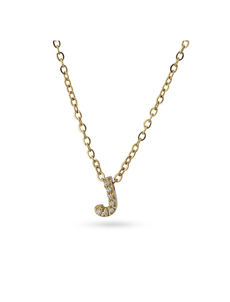 COLLIER EMILIA - JAUNE - ZIRCONIA - LETTRE J - 38+5 CM